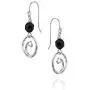 Natural Black Onyx on a nature inspired 925 Sterling Silver Round Frame Dangle Drop Earrings