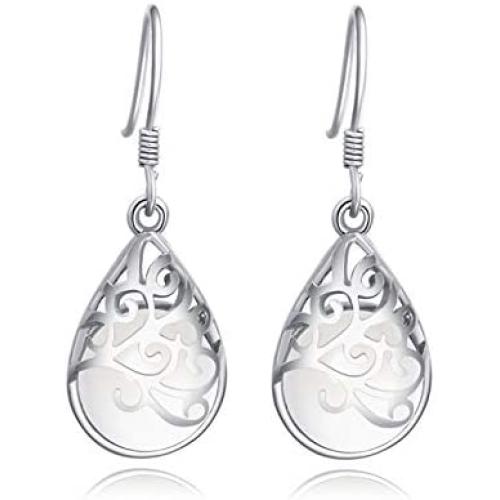 Dangle s925 Silver Teardrop Earrings for Women Girls Teens Vintage Filigree Fashion Women Drop Earrings Charm Gifts