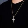 TOPGRILLZ 14K Gold Plated Solid Iced Out CZ Large Tennis Cross Pendant Necklace for Men Women Stainless Chain Gifts