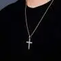 TOPGRILLZ 14K Gold Plated Solid Iced Out CZ Large Tennis Cross Pendant Necklace for Men Women Stainless Chain Gifts