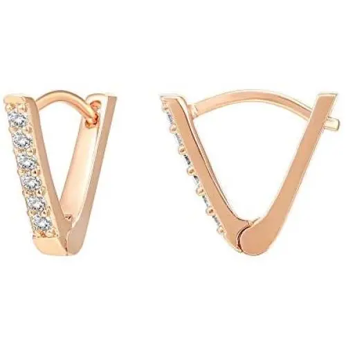 PAVOI 14K Gold Plated Sterling Silver Post V-Shaped Huggie Earrings - Cubic Zirconia Studded Small Hoop Earrings for Women in Rose Gold, White Gold and Yellow Gold Plating PAVOI 14K Gold Plated Sterling Silver Post V-Shaped Huggie Earrings - Cubic Zirconia Studded Small Hoop Earrings for Women in Rose Gold, White Gold and Yellow Gold Plating