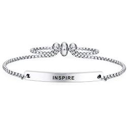 SOUSYOKYOSAM Dainty Cuff Bracelet - Inspire - Teenager Inspirational Jewelry with Positive Mantra Saying