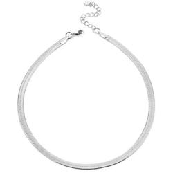 NUZON 14K Gold Plated Snake Chain Choker Thick 5MM Flat Herringbone Link Necklace Dainty Jewelry Gift for Women Girls 14