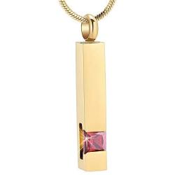 Gold Cremation Jewelry for Ashes Necklace Stainless Steel Crystal Bar Charm Urn Pendants Ashes Cube Memorial Keepsake Jewelry