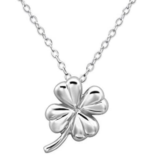 925 Sterling Silver Heart Clover Leaf - Lucky in Love 18'' Necklace for Women, Teen