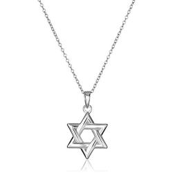 Plated 925 Sterling Silver Star of David Pendant Necklace With 18'' Cable Chain