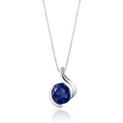 Created Blue Sapphire Pendant Sterling Silver Bezel Set 2.75 Carats