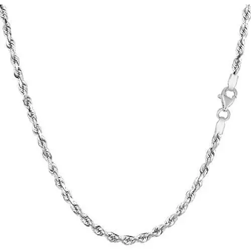14k SOLID Yellow or White Gold 2.5mm Shiny Diamond-Cut Royal Solid Rope Chain Necklace for Pendants and Charms with Lobster-Claw Clasp (7'', 8'', 16'', 18'', 20'' 22'', 24'' or 30 inch) 14k SOLID Yellow or White Gold 2.5mm Shiny Diamond-Cut Royal Solid Rope Chain Necklace for Pendants and Charms with Lobster-Claw Clasp (7'', 8'', 16'', 18'', 20'' 22'', 24'' or 30 inch)