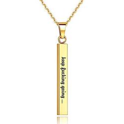 Inspirational Keep Going Necklace Stainless Steel Bar Initial Pendant Necklace Encouragement Jewelry for Teen Girls Kids Men