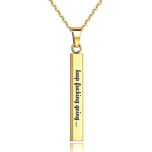 Inspirational Keep Going Necklace Stainless Steel Bar Initial Pendant Necklace Encouragement Jewelry for Teen Girls Kids Men