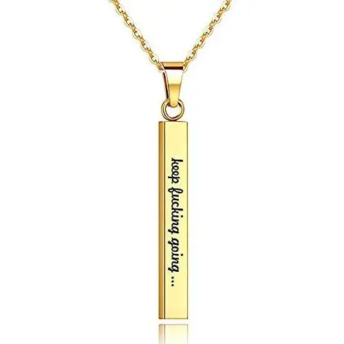 Inspirational Keep Going Necklace Stainless Steel Bar Initial Pendant Necklace Encouragement Jewelry for Teen Girls Kids Men Inspirational Keep Going Necklace Stainless Steel Bar Initial Pendant Necklace Encouragement Jewelry for Teen Girls Kids Men