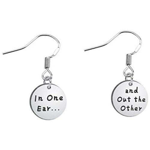 SEIRAA Funny Earrings in One Ear and Out The Other Earrings Stainless Steel Tone Earring Wires for her