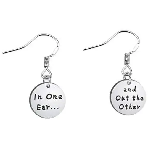 SEIRAA Funny Earrings in One Ear and Out The Other Earrings Stainless Steel Tone Earring Wires for her