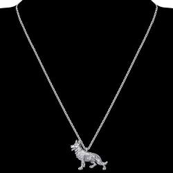 DOWAY Antique Rose Gold/Silver Plated Sweet German Shepherd Necklace Pet Dog Pendant Novelty Metal Jewelry for Women Girls Charm Party Gift
