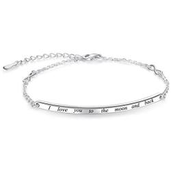 IOHUPCI Sterling Silver Bracelet Gift For Women Girl Daughter Sister Mother Friends - Engraved Inspirational Charm Bracelets Adjustable Bangle Jewelry