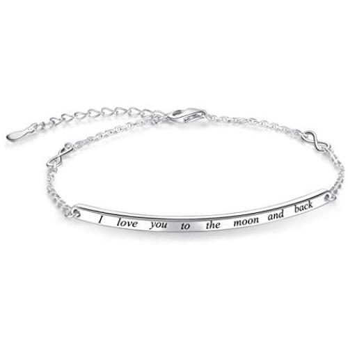 IOHUPCI Sterling Silver Bracelet Gift For Women Girl Daughter Sister Mother Friends - Engraved Inspirational Charm Bracelets Adjustable Bangle Jewelry