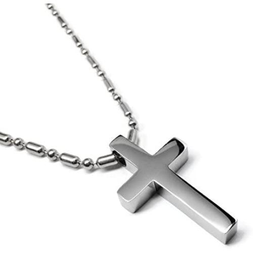 Loralyn Designs Small Simple Stainless Steel Cross Pendant Necklace (16-30 Inch Bead Chain)