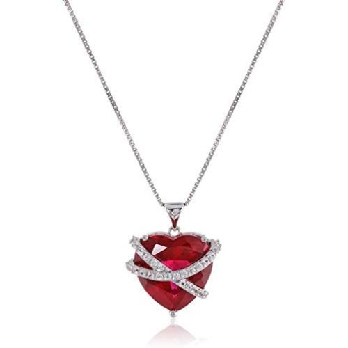 Amazon Collection Sterling Silver Created Gemstone and Created White Sapphire Wrapped Heart Pendant Necklace, 18''
