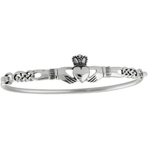 FashionJunkie4Life 925 Sterling Silver Irish Claddagh Celtic Knot Bangle Bracelet