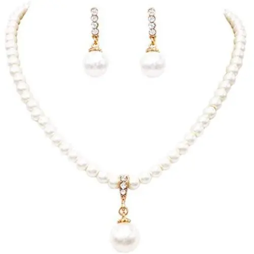 Rosemarie & Jubalee Womens Single Strand Classic Cream 6mm Simulated Pearl Necklace 14mm Dangle Charm and Earrings Jewelry Set Rosemarie & Jubalee Womens Single Strand Classic Cream 6mm Simulated Pearl Necklace 14mm Dangle Charm and Earrings Jewelry Set