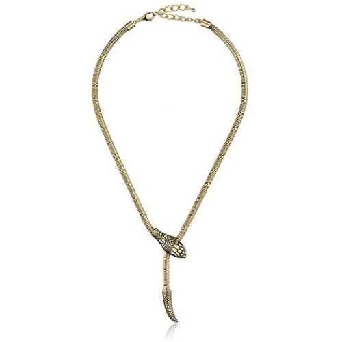 superchic jewelry Vivid Gold Snake Necklace Hand Set with Emerald Oval Shape Rhinestone Eyes (Gold Plating)