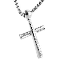 HZMAN Baseball Cross Sports Pendant Stainless Steel Baseball Bat Cross Necklace, Large and Small