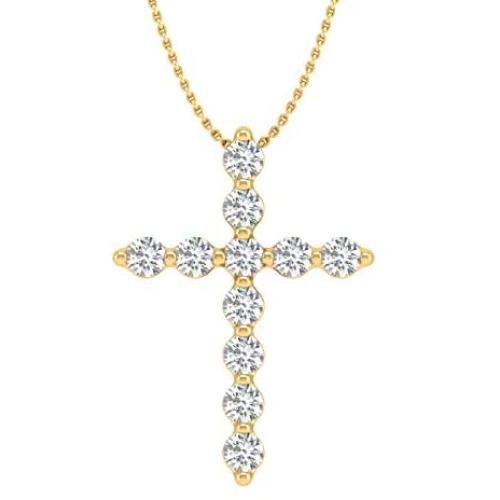 0.15 Carat to 1/4 Carat Diamond Cross Pendant Necklace in 10K Yellow Gold (Silver Chain Included)