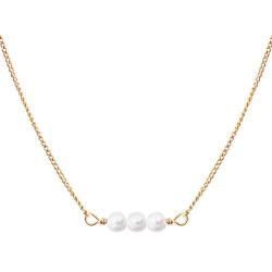 Pearl Necklace for Women | Dainty Necklaces for Women with Three White Pearl Pendant, 14k Gold Dipped | Elegant Pearl Necklace Choker | 14k Dipped Gold Necklace for Women | June Birthstone Necklace