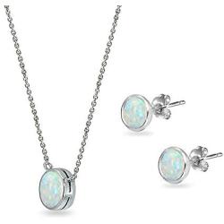 Sterling Silver Genuine or Synthetic Gemstone 5mm Round Bezel Dainty Choker Necklace & Stud Earrings Set