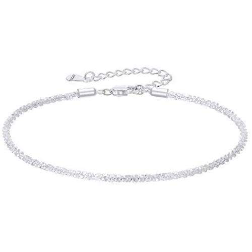 EGOO&YAMEE 925 Sterling Silver Layered Chain Bracelets Dainty Handmade Adjustable Silver Bracelets Charm Silver Double Stranded Bracelets for Women Girls