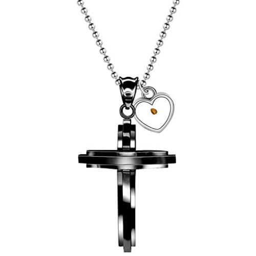 Uloveido Mens Stainless Steel Jesus Cross Necklace Real Mustard Seed Pendant Necklace Unique Design Y619