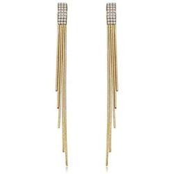 14k Gold Plated Long Tassel Dangle Drop Earrings 925 Sterling Silver Post Cubic Zirconia Bridal Earring for Woman Teen Girls