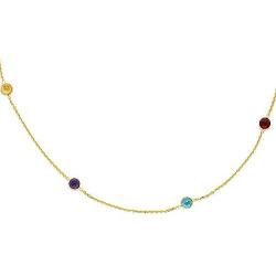 JewelStop 14k Yellow Gold Multi Color Round Faceted Semi Precious Station Stones Chain Link Bracelet - 7 Inches