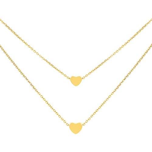 Makone Heart Necklace Gold 18k Layered Choker Necklace Gift for Women Girls Necklace Adjustable Layering Jewelry Set