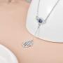 PEIMKO Y Lariat 925 Sterling Silver Hamsa hand Evil Eye Pendant Necklace, Cubic Zirconia Protection Amulet Necklace for Women