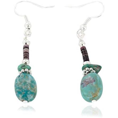 $120 Retail Tag Authentic Made by Charlene Little Navajo Silver Hooks Dangle Natural Turquoise Native American Earrings