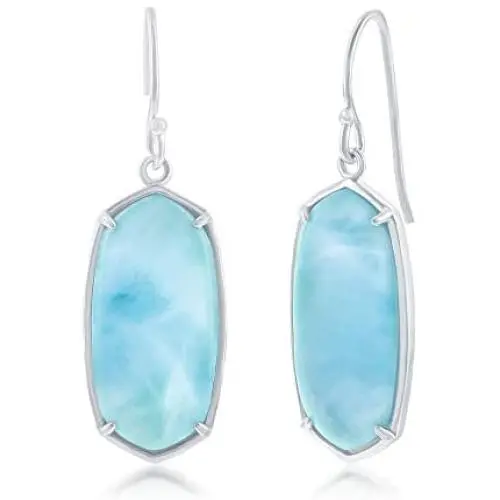 Caribbean Natural Larimar Gemstone Large Long Hexagon-Shaped Sterling Silver Dangling Earrings Jewelry for Women or Teens Caribbean Natural Larimar Gemstone Large Long Hexagon-Shaped Sterling Silver Dangling Earrings Jewelry for Women or Teens