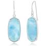 Caribbean Natural Larimar Gemstone Large Long Hexagon-Shaped Sterling Silver Dangling Earrings Jewelry for Women or Teens