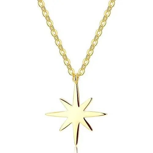 DELLA MODA Dainty Little North Star CZ Gold Necklace | 18k Gold Plated Hypoallergenic Brass