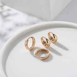 2 Pairs Huggie Hoop Earrings 14k Gold Filled Tiny Hoop Earrings Set Hypoallergenic Small Cartilage Earrings Minimalist Thick Chunky Sleeper Cuffs Earrings For Women Men Girls