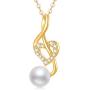 Heart-Shaped Music Note Pendant Necklace with Moissanite and Pearl, 10K 14K 18K Yellow Gold Necklace Jewelry for Women/Girls/Party/Anniversary Day/Birthday
