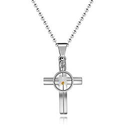 NA Cross Line Necklace,Mustard Seed Pendant, Stainless Steel Baptism Christian Jewelry, Cross Charms for Men Women Teens Y727