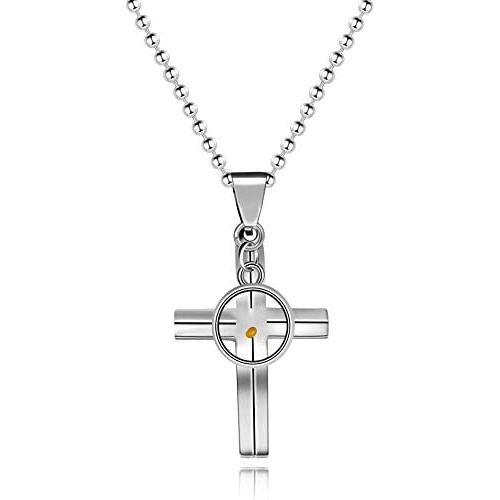 NA Cross Line Necklace,Mustard Seed Pendant, Stainless Steel Baptism Christian Jewelry, Cross Charms for Men Women Teens Y727