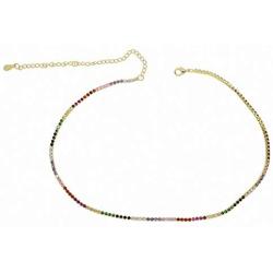 U/N Gold Color Necklace with Rainbow CZ Tennis Chain Colorful CZ Charm Choker with Tiny Link Chain Necklace Jewelry