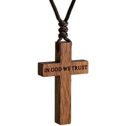 Wooden Cross Necklace for Men Women Children Kids – Natural Wooden Cross Pendant Necklace - Walnut Wood Small Cross Necklace