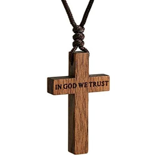 Wooden Cross Necklace for Men Women Children Kids – Natural Wooden Cross Pendant Necklace - Walnut Wood Small Cross Necklace
