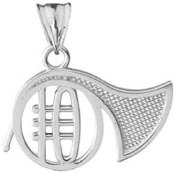 Elegant Sterling Silver French Horn Music Charm Pendant