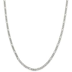 Solid 925 Sterling Silver 4mm Pave Flat Figaro Chain Necklace - with Secure Lobster Lock Clasp