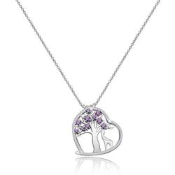 Zuo Bao Giraffe Lover Gift Amethyst Tree of Life Pendant Neckalce with Giraffe Charm Healing Jewelry Gift for Family