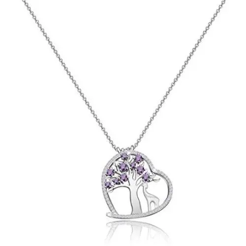 Zuo Bao Giraffe Lover Gift Amethyst Tree of Life Pendant Neckalce with Giraffe Charm Healing Jewelry Gift for Family